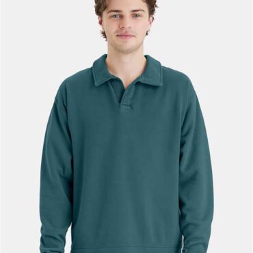 Unisex Garment-Dyed Polo Collar Sweatshirt