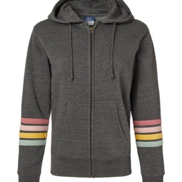 Women's Striped Sleeves Full-Zip Hooded Sweatshirt