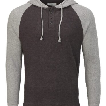 Unisex Waffle Knit Pullover Hooded Long Sleeve T-Shirt