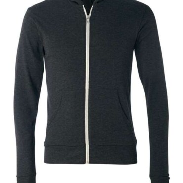 Unisex Triblend Lightweight Full-Zip Hooded Long Sleeve Tee