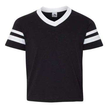 Youth V-Neck Jersey with Striped Sleeves
