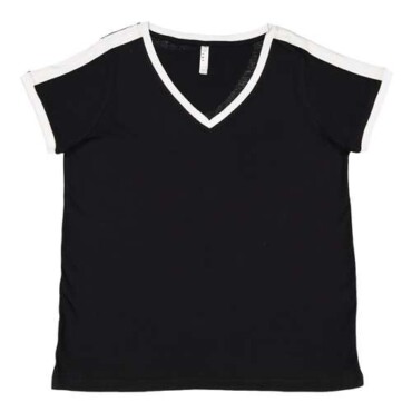Women's Curvy Retro Ringer Premium Jersey V-Neck Tee