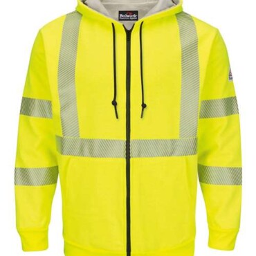 Men's Hi-Visibility Zip-Front Hooded Fleece Sweatshirt with Waffle Lining